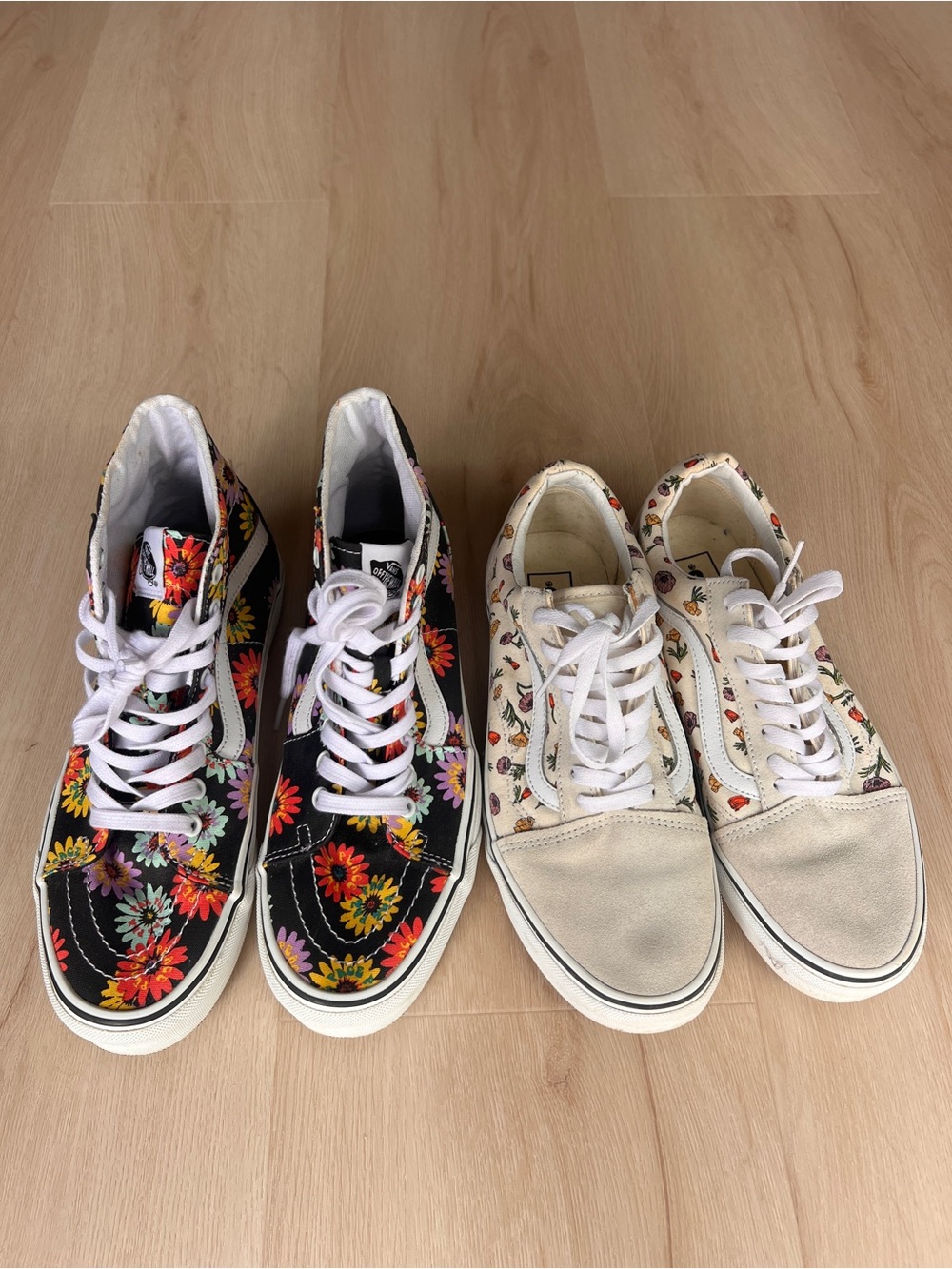 Vans Floral High-Top and Low-Top Sneakers — Black & Cream 10.5 women’s/ 9 men’s